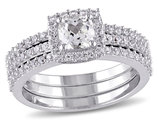 1.50 Carat (ctw) Lab-Created White Sapphire Halo Bridal Engagement Ring and Band Set In Sterling Silver
